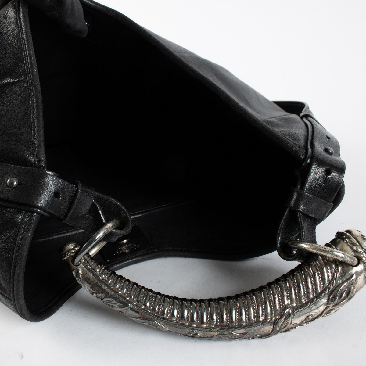 Saint Laurent Black Large Mombasa Hobo Bag with horn handle at Labellov.com