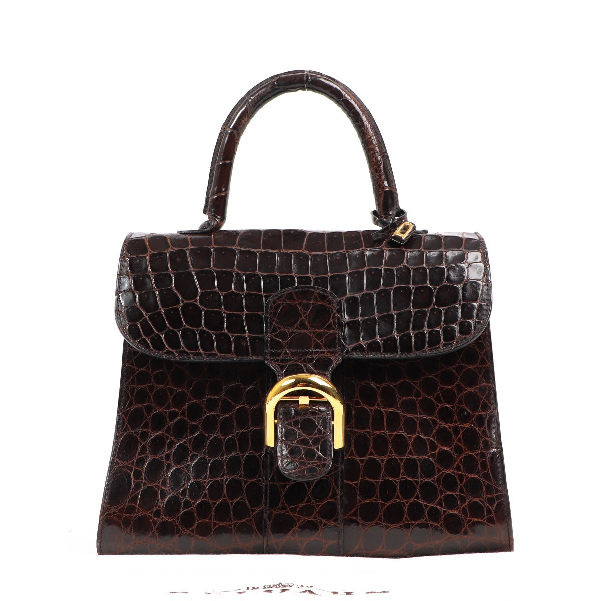 Delvaux Brillant MM Vintage Brown Crocodile Handbag