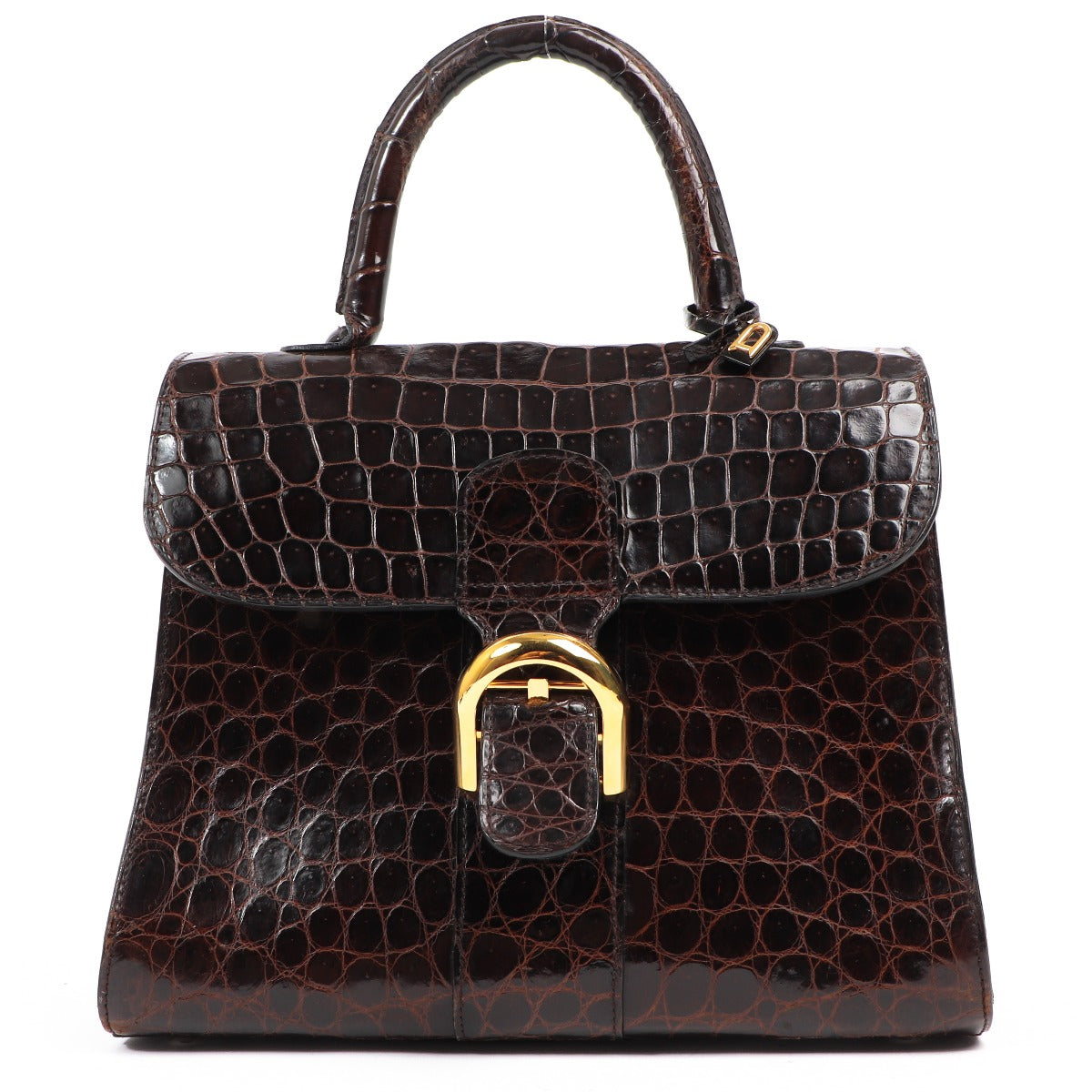 Delvaux Brillant MM Vintage Brown Crocodile Handbag