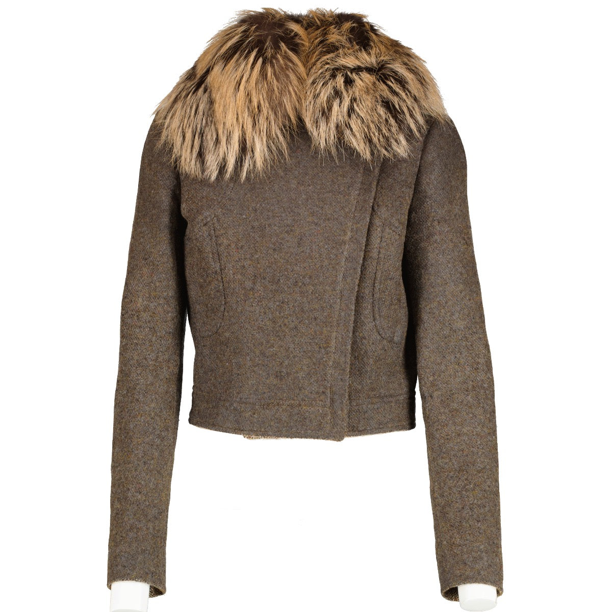Prada Grey/Brown Fur Collar Wool Jacket