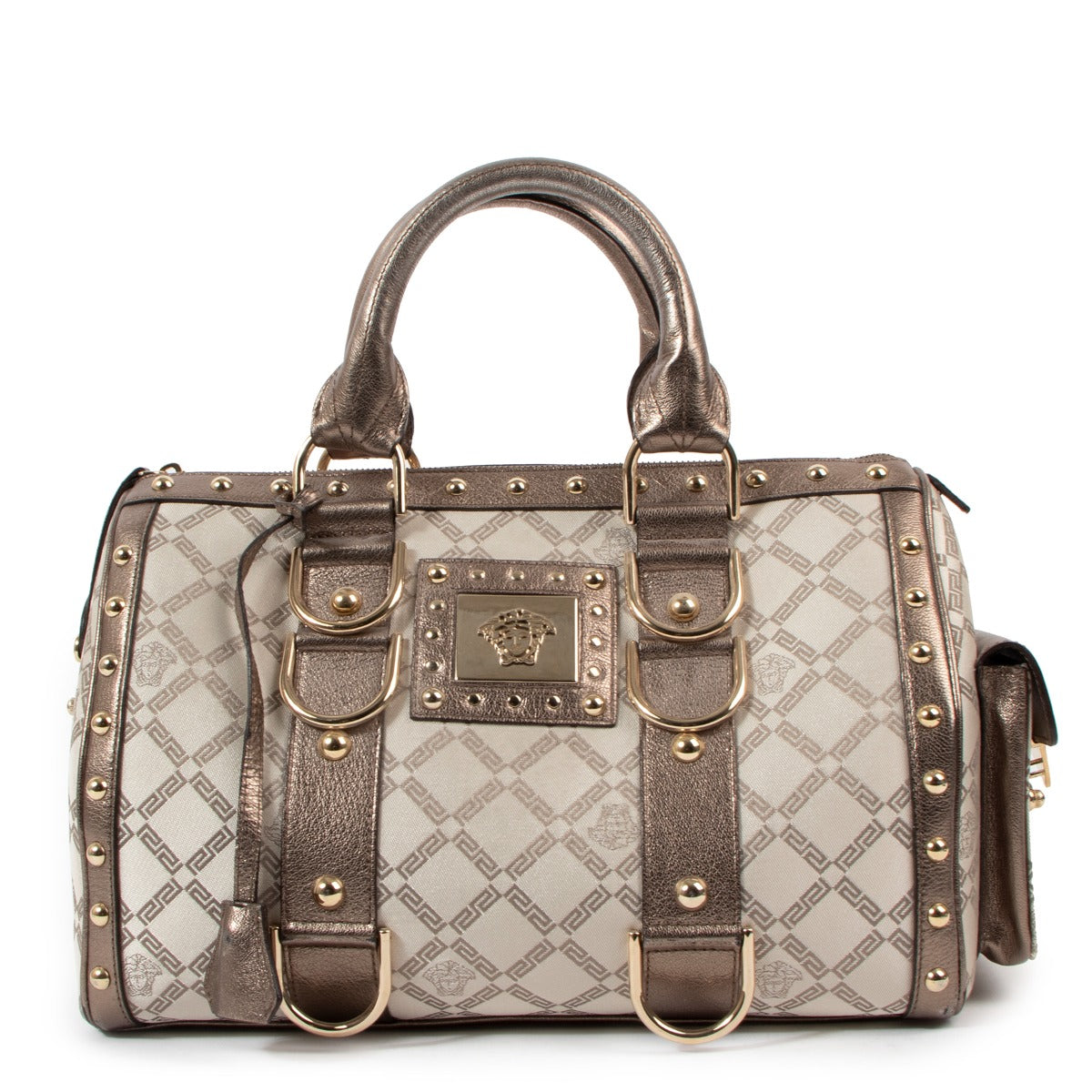 Versace Metallic Bronze Snap Out Of It Top Handle Bag