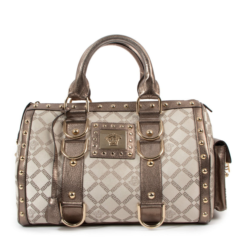 Versace Metallic Bronze Snap Out Of It Top Handle Bag