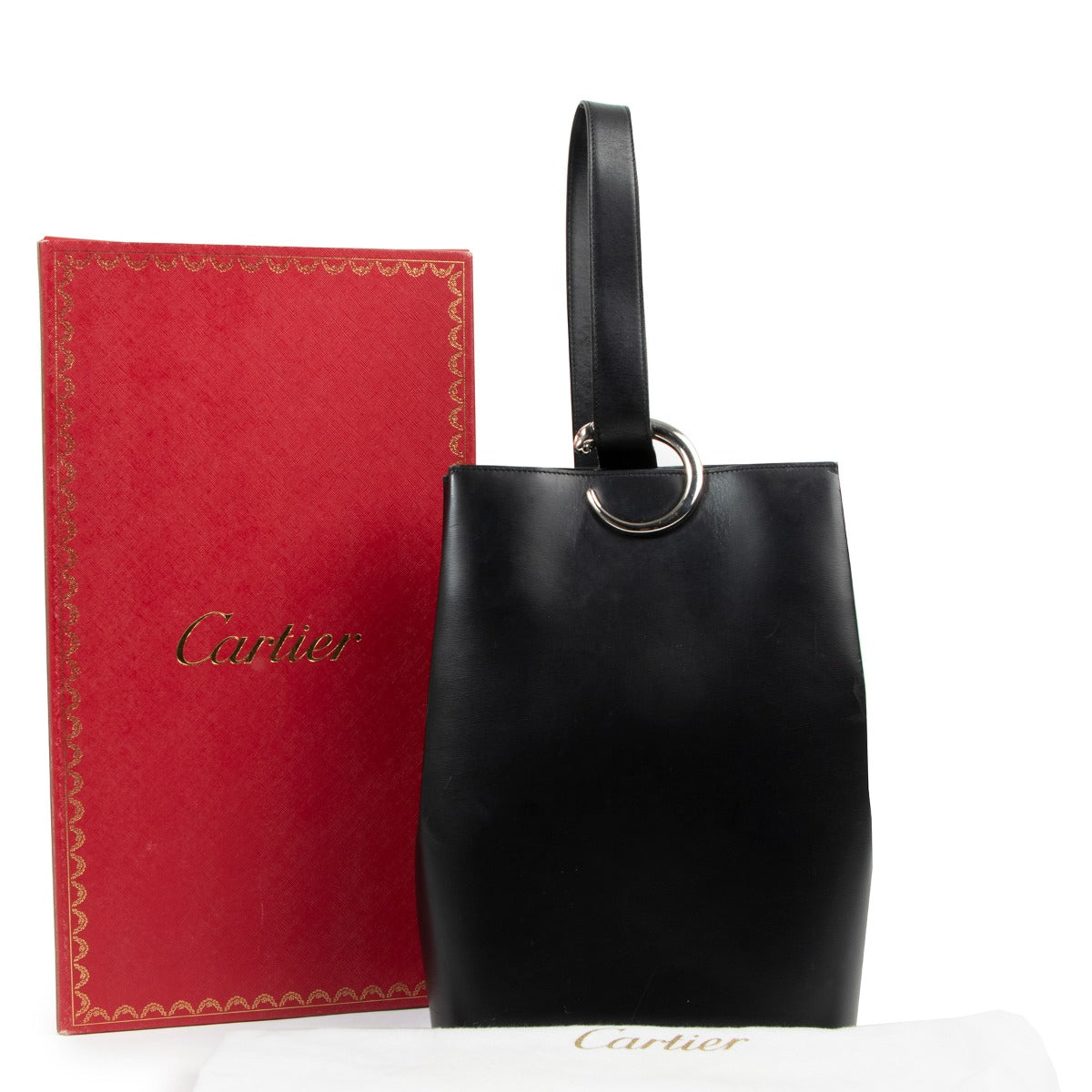 Buy an authentic original Cartier Black Calfskin Leather Panthère Shoulder Bag in good condition at Labellov Antwerp.