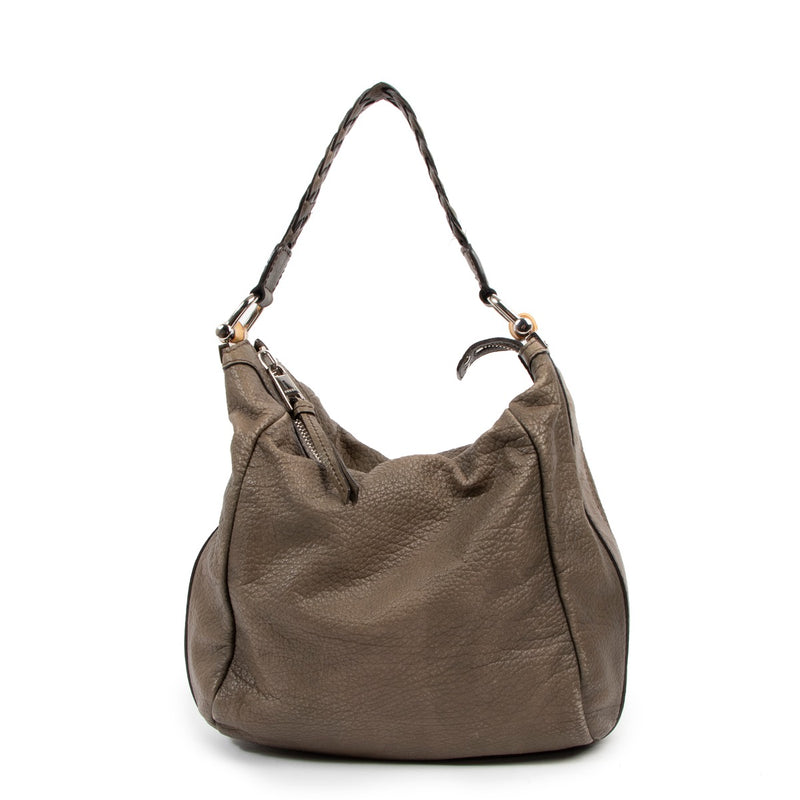Gucci Khaki Leather Bamboo Shoulder Bag