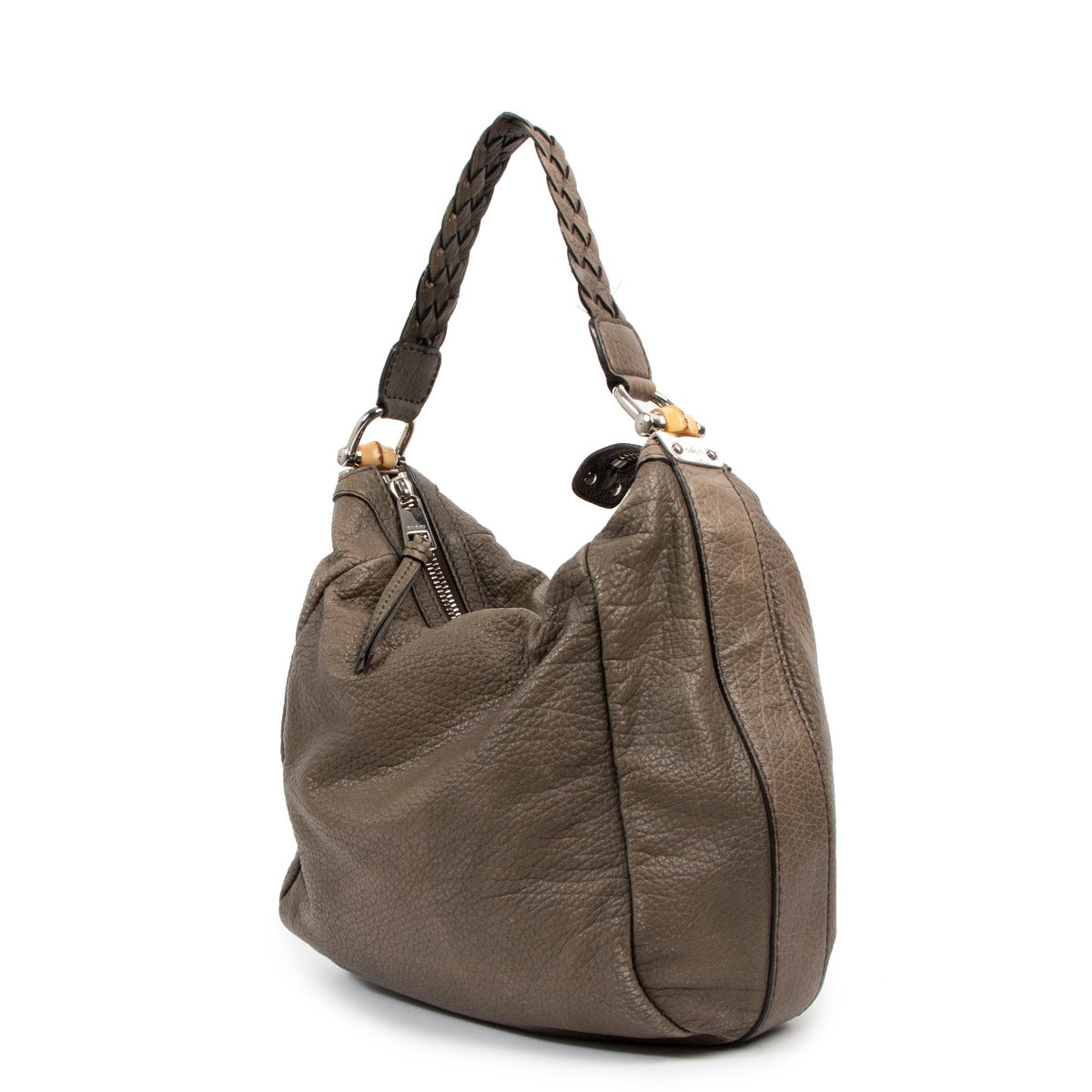 Gucci Khaki Leather Bamboo Shoulder Bag