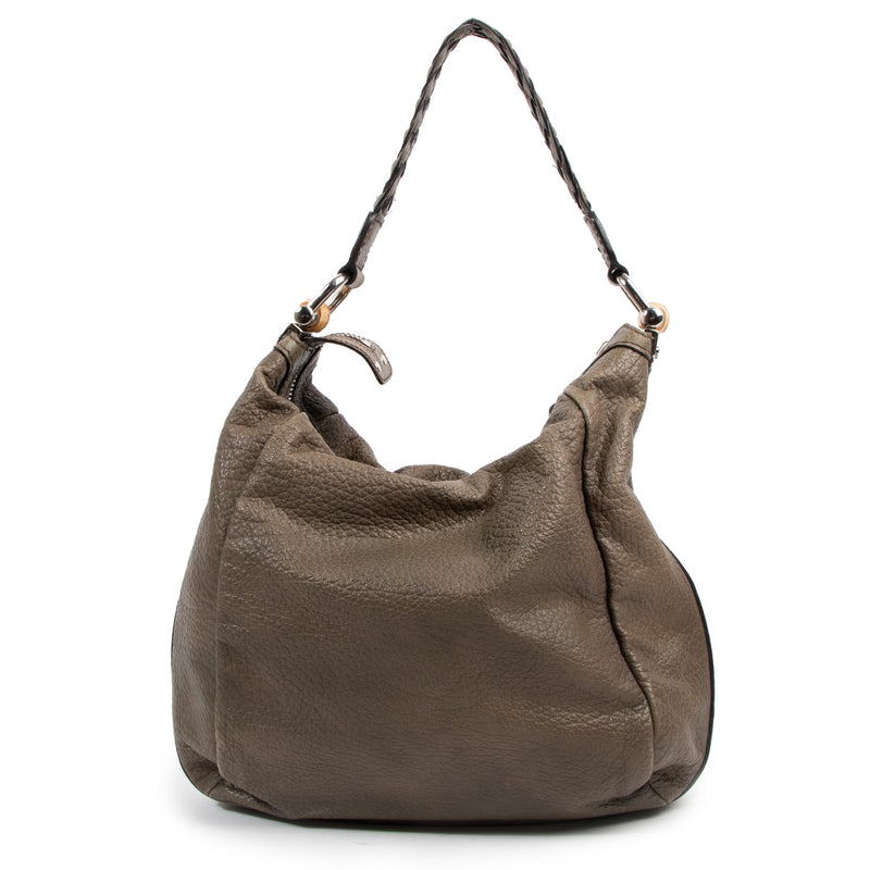 Gucci Khaki Leren Bamboe Schoudertas