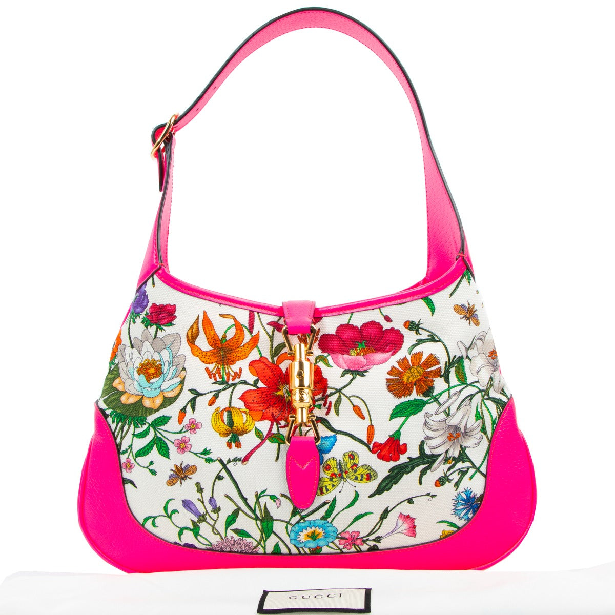 Buy an authentic second-hand Gucci Pink Jackie Hobo Flora Shoulder Bag in very good condition at Labellov Antwerp.