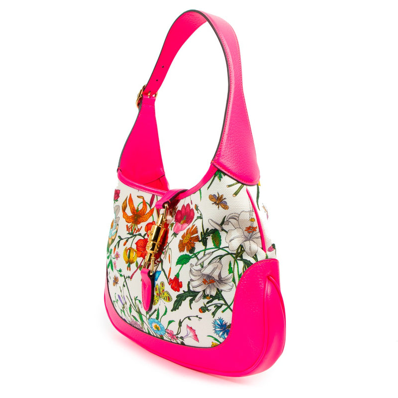 Gucci Kleine Jackie Roze Gebloemde Schoudertas