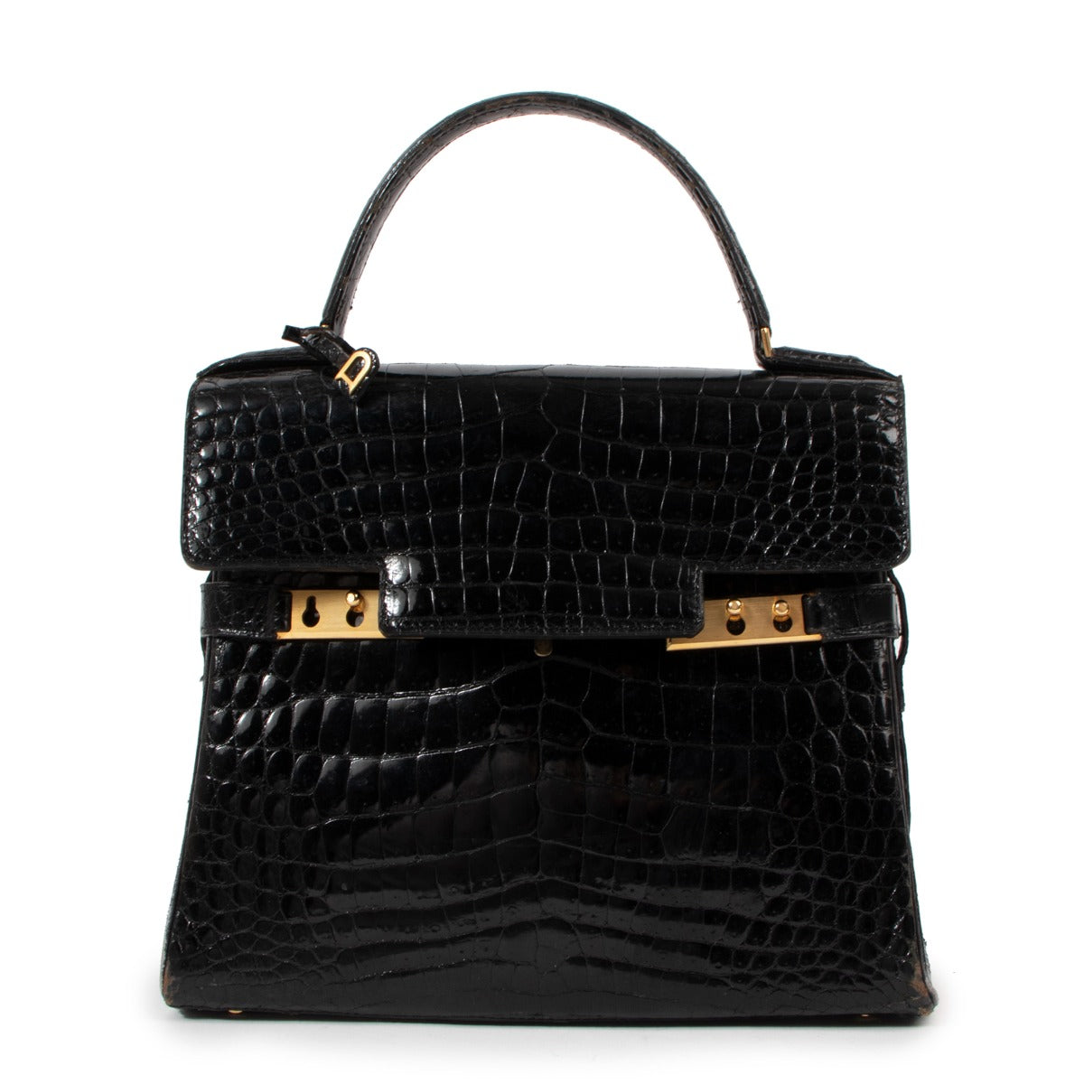 Delvaux Tempête MM Black Crocodile Top Handle Bag