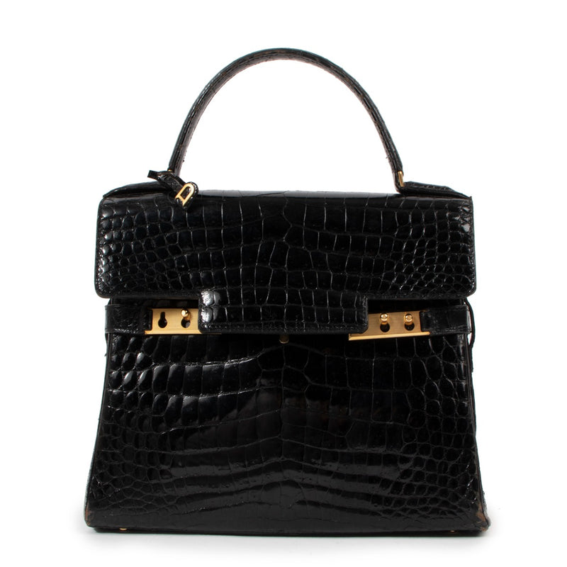 Delvaux Tempête MM Black Crocodile Top Handle Bag