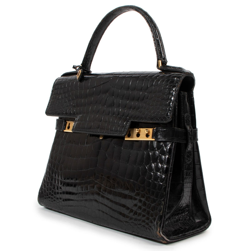 Delvaux Tempête MM Black Crocodile Top Handle Bag