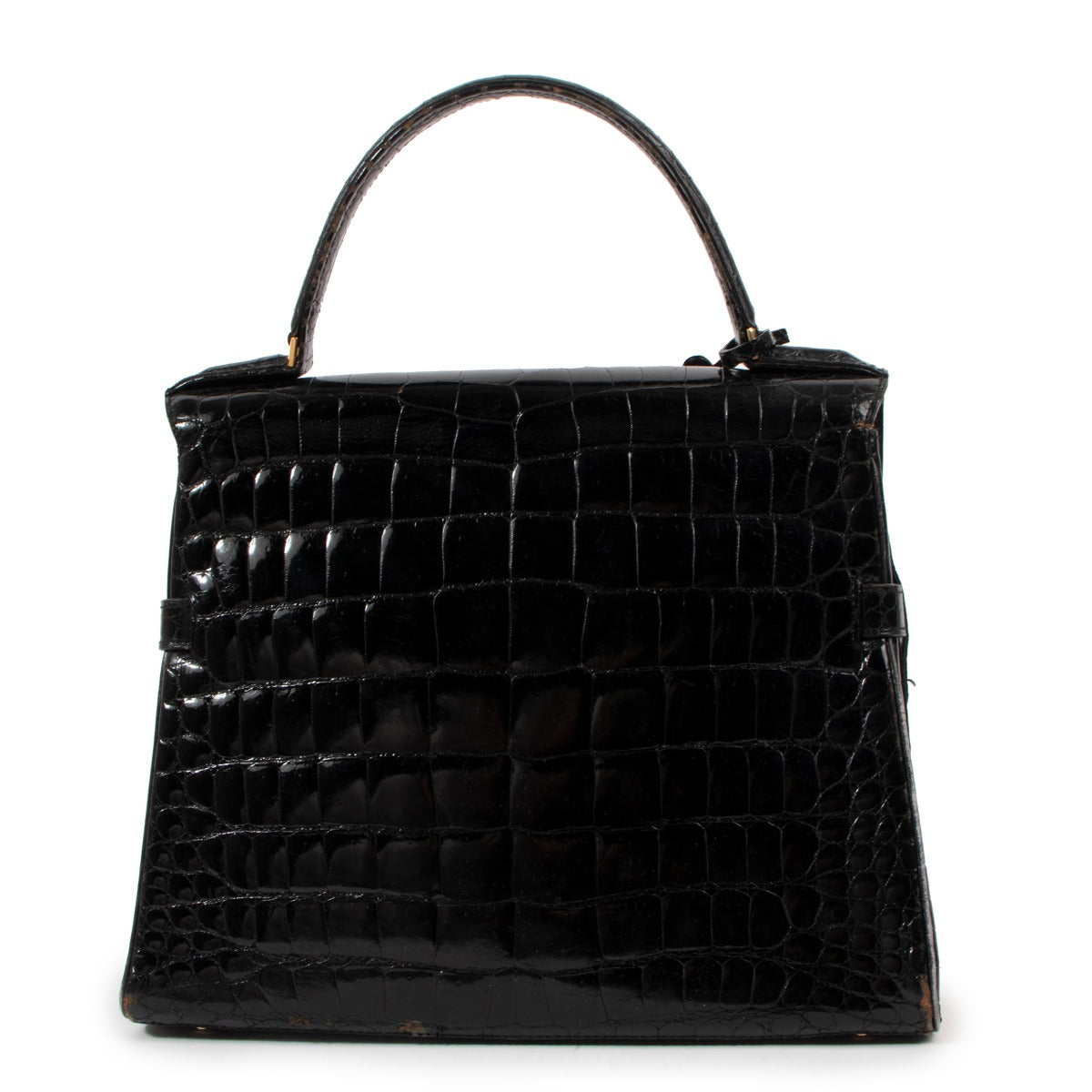 Sac Delvaux Tempête MM en crocodile noir avec poignée supérieure