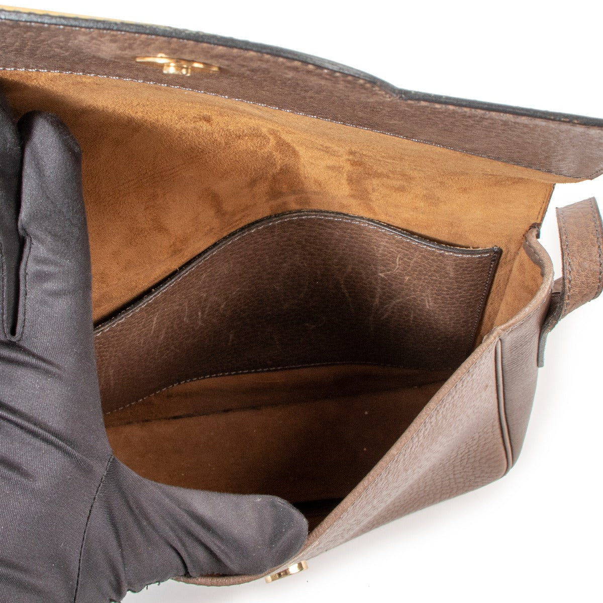 Sac bandoulière vintage en cuir taupe Delvaux