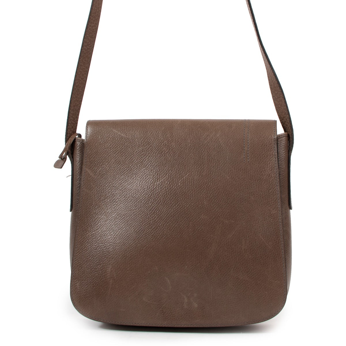 Sac bandoulière vintage en cuir taupe Delvaux