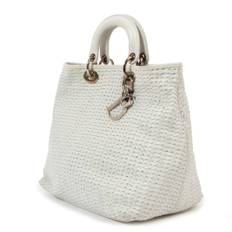 Christian Dior Witte Geweven Leren Avenue Schoudertas