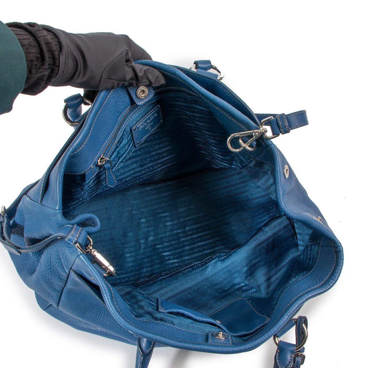 Sac Prada Vitello Daino Bleu à poignée supérieure