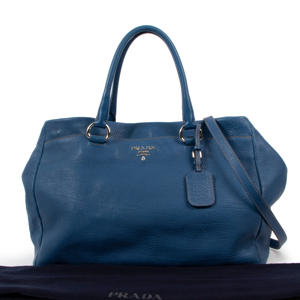 Prada Blue Vitello Daino Top Handle Bag