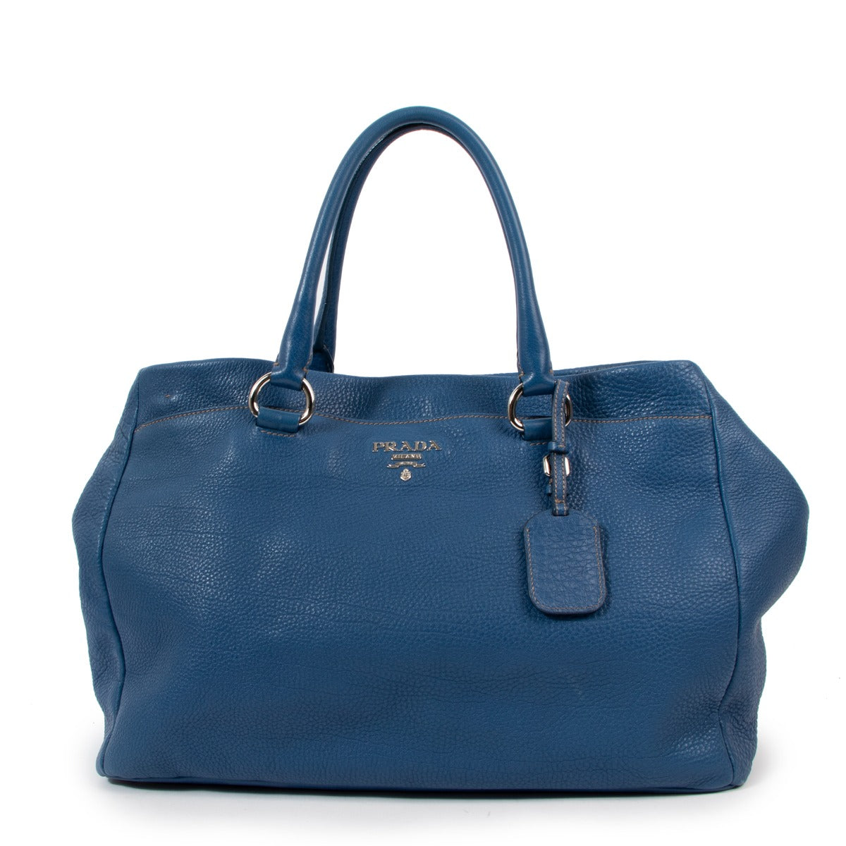 Prada Blue Vitello Daino Top Handle Bag