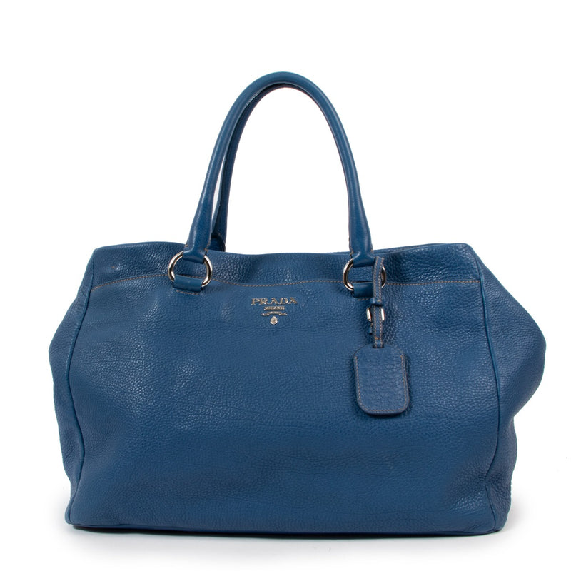 Prada Blue Vitello Daino Top Handle Bag