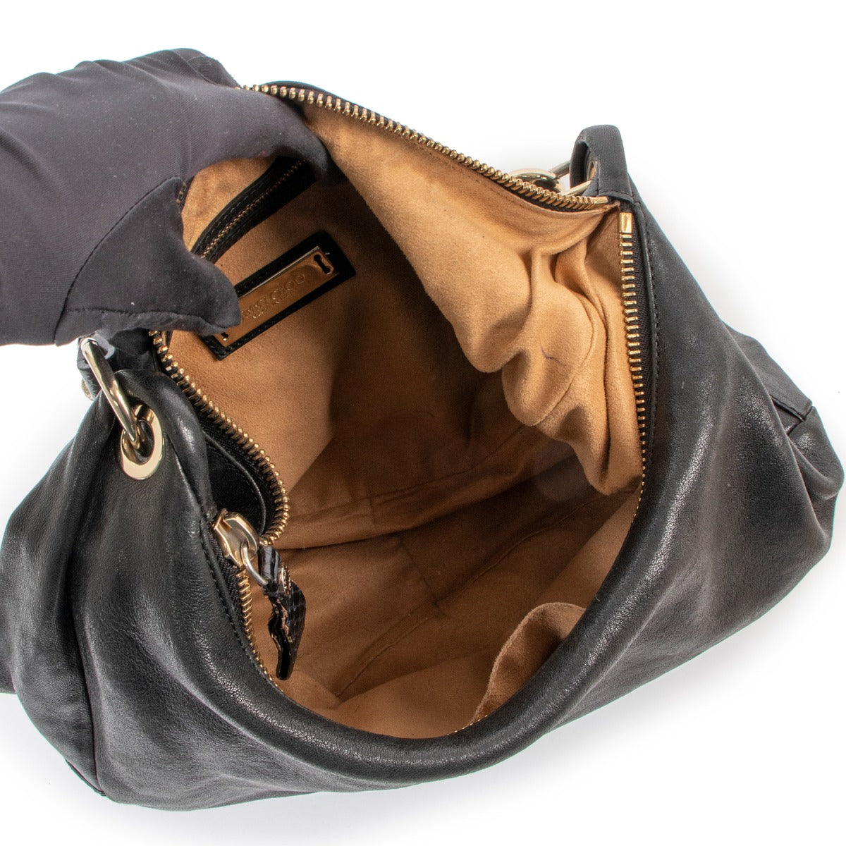 Sac hobo Jimmy Choo Sky Bangle en cuir grainé noir et garniture en peau de serpent