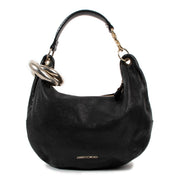 Jimmy Choo Black Graind Leather Snakeskin Trim Sky Bangle Hobo Bag