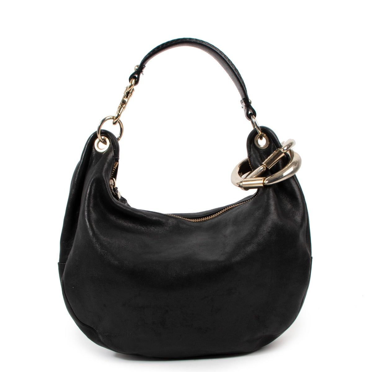 Sac hobo Jimmy Choo Sky Bangle en cuir grainé noir et garniture en peau de serpent