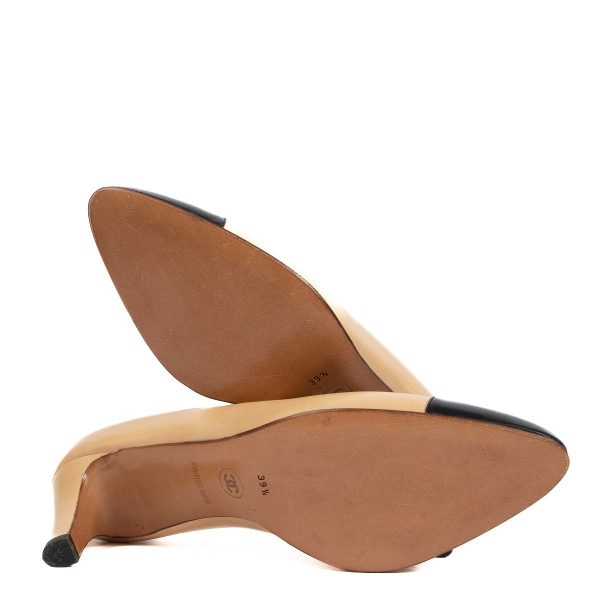 Chanel Spring 2000 Beige Goatskin Black Toe Heel Pumps - Size 39.5