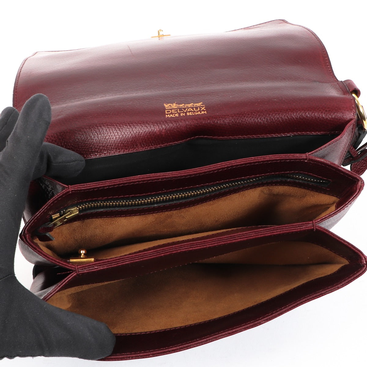 Delvaux Burgundy Leren Vintage DD Schoudertas