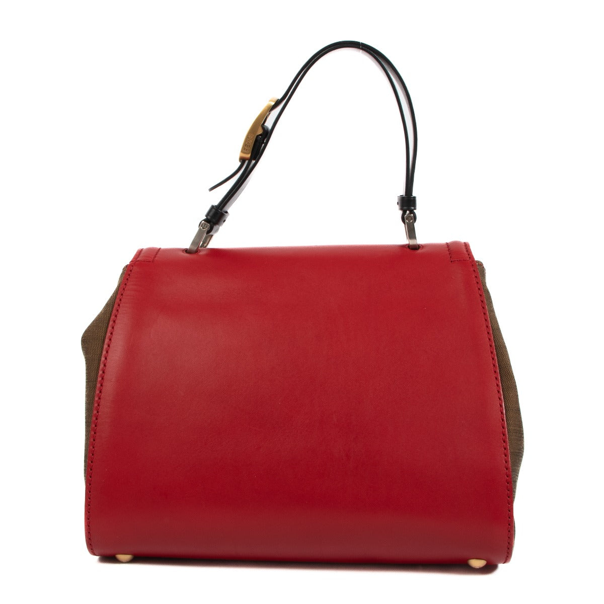 Fendi Rode Leren Pequin Canvas Silvana Handtas