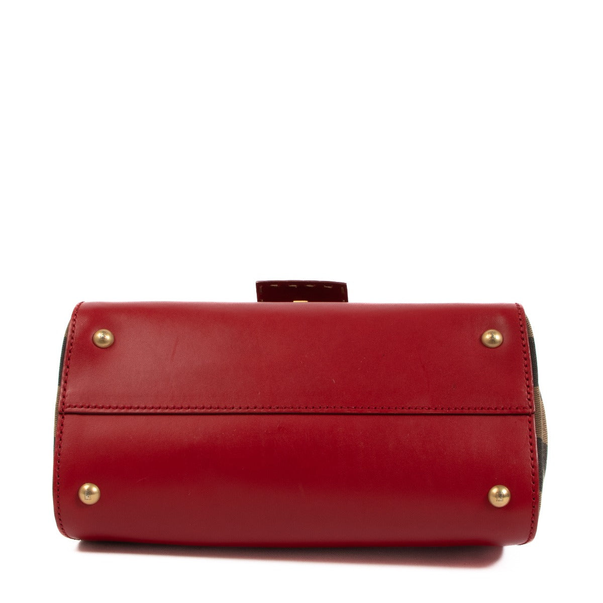 Fendi Rode Leren Pequin Canvas Silvana Handtas