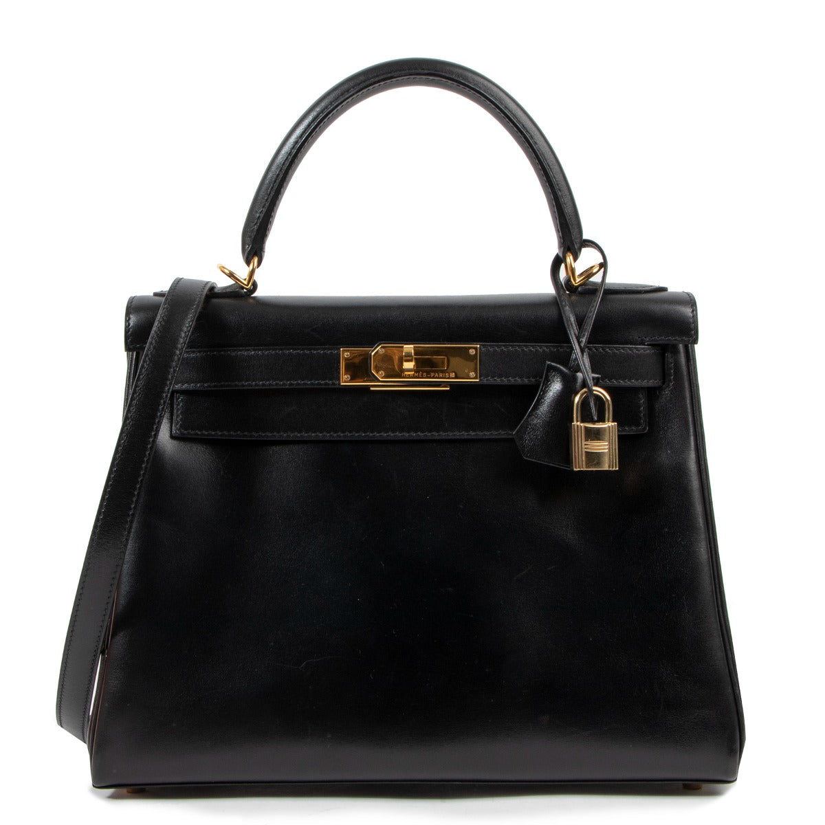 Hermès Kelly 28 Vintage Black Box Gold Hardware