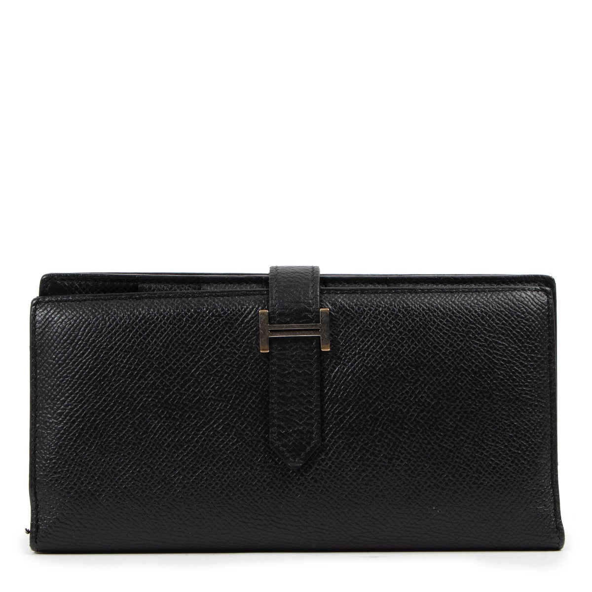 Buy an authentic second hand Hermès Black Béarn Leather 2009 Pre Owned Birkin Wallet in very good condition at Labellov Antewerp.