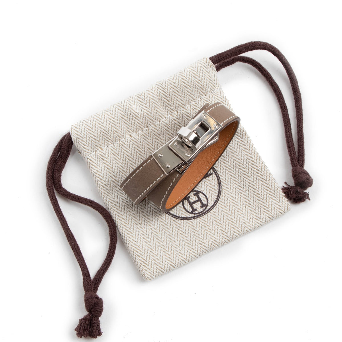 Bracelet Hermès Kelly Double Tour en cuir Swift couleur Etoupe