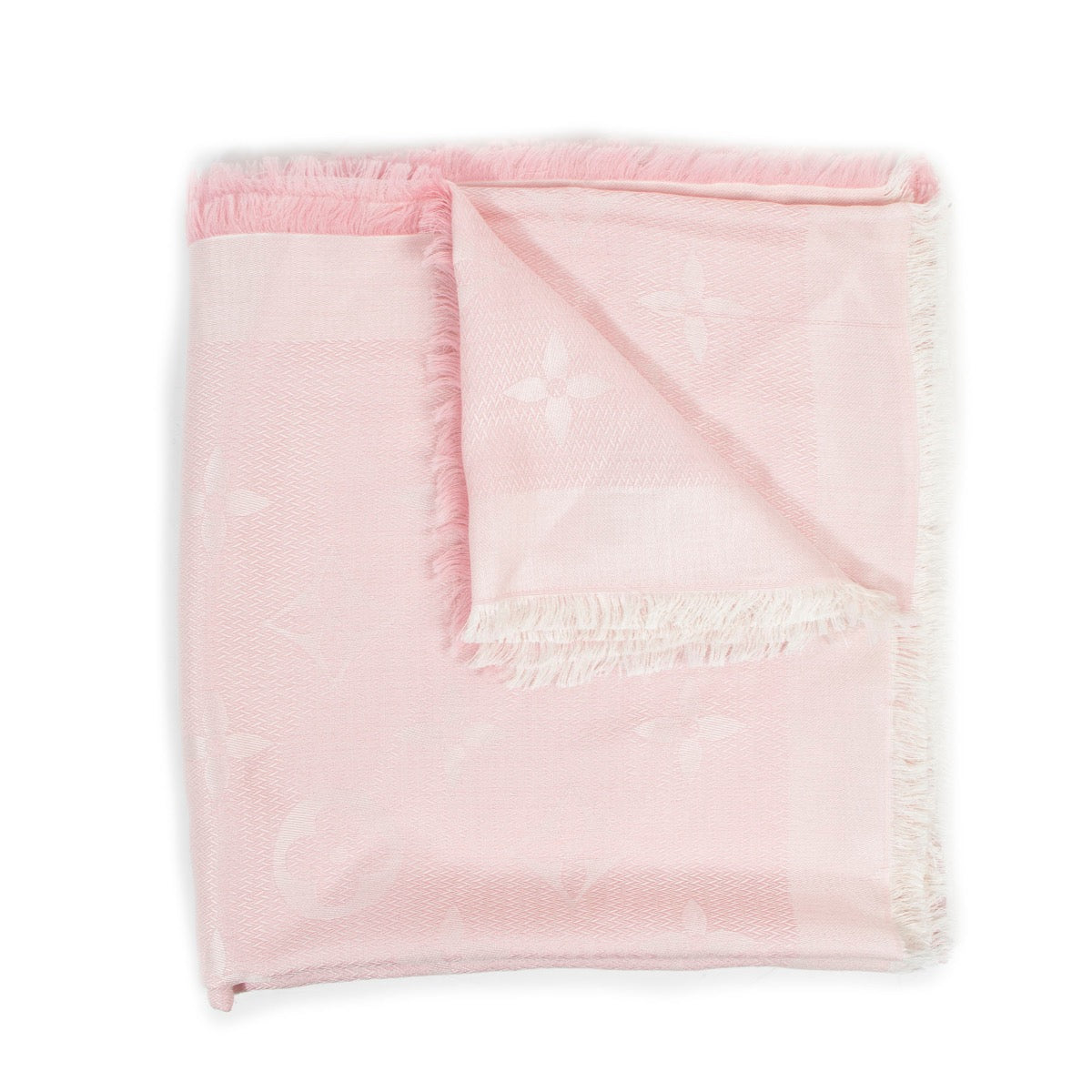 Buy an authentic second hand Louis Vuitton Pink Silk Monogram Shine Tuch Scarf in very good condition at Labellov Antwerp.