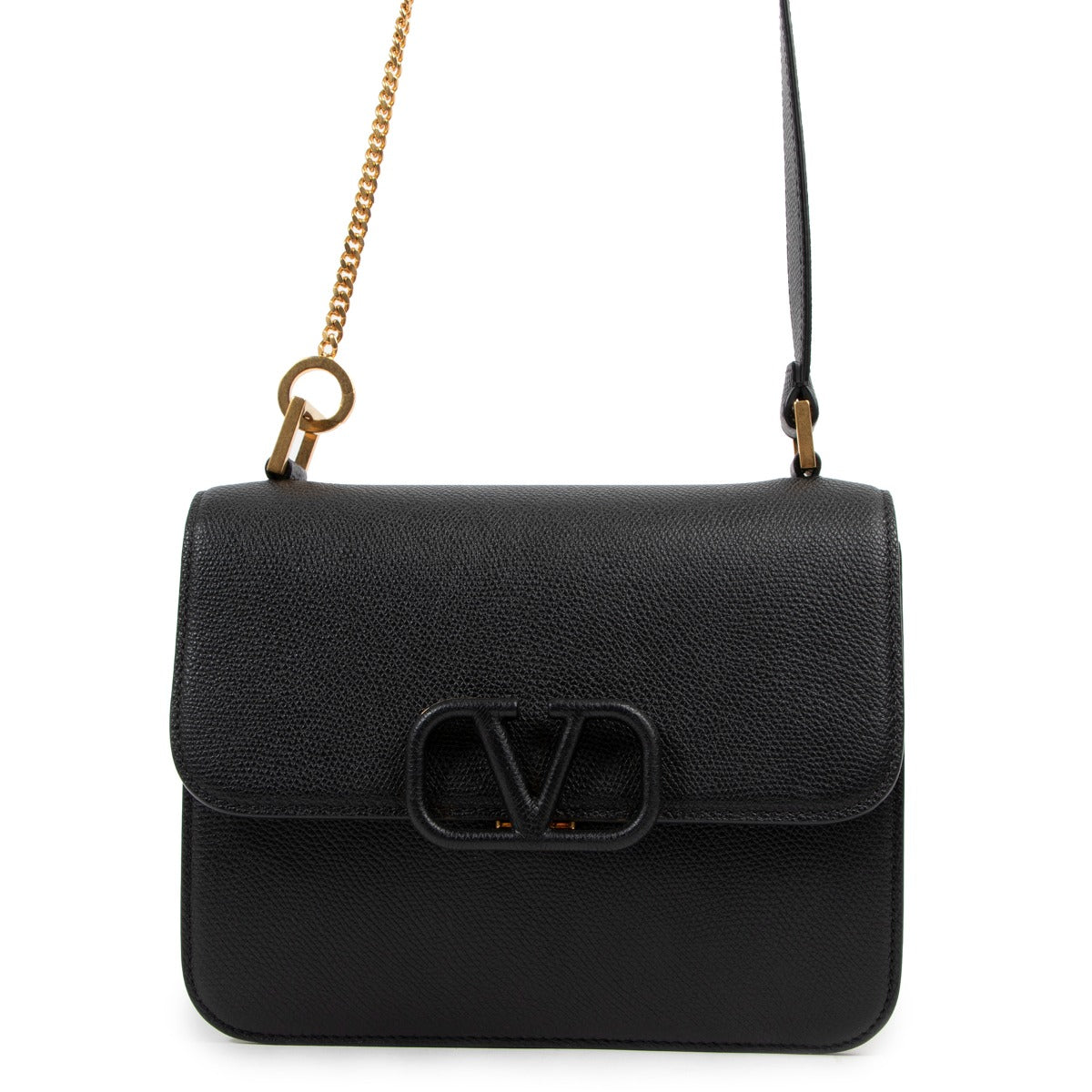 Valentino Garavani Black Calf Leather Small Vsling Crossbody Bag