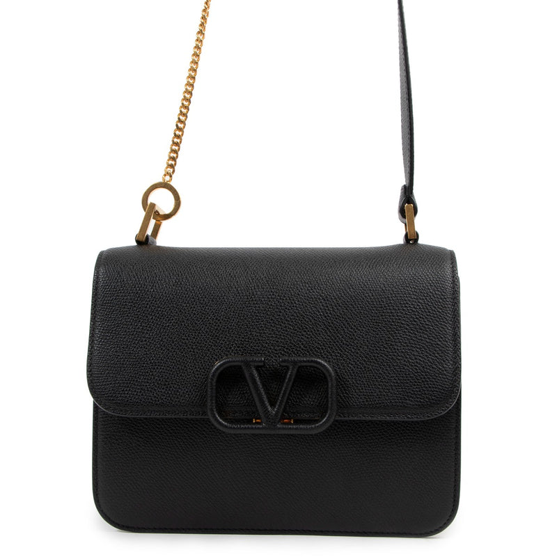 Valentino Garavani Black Calf Leather Small Vsling Crossbody Bag