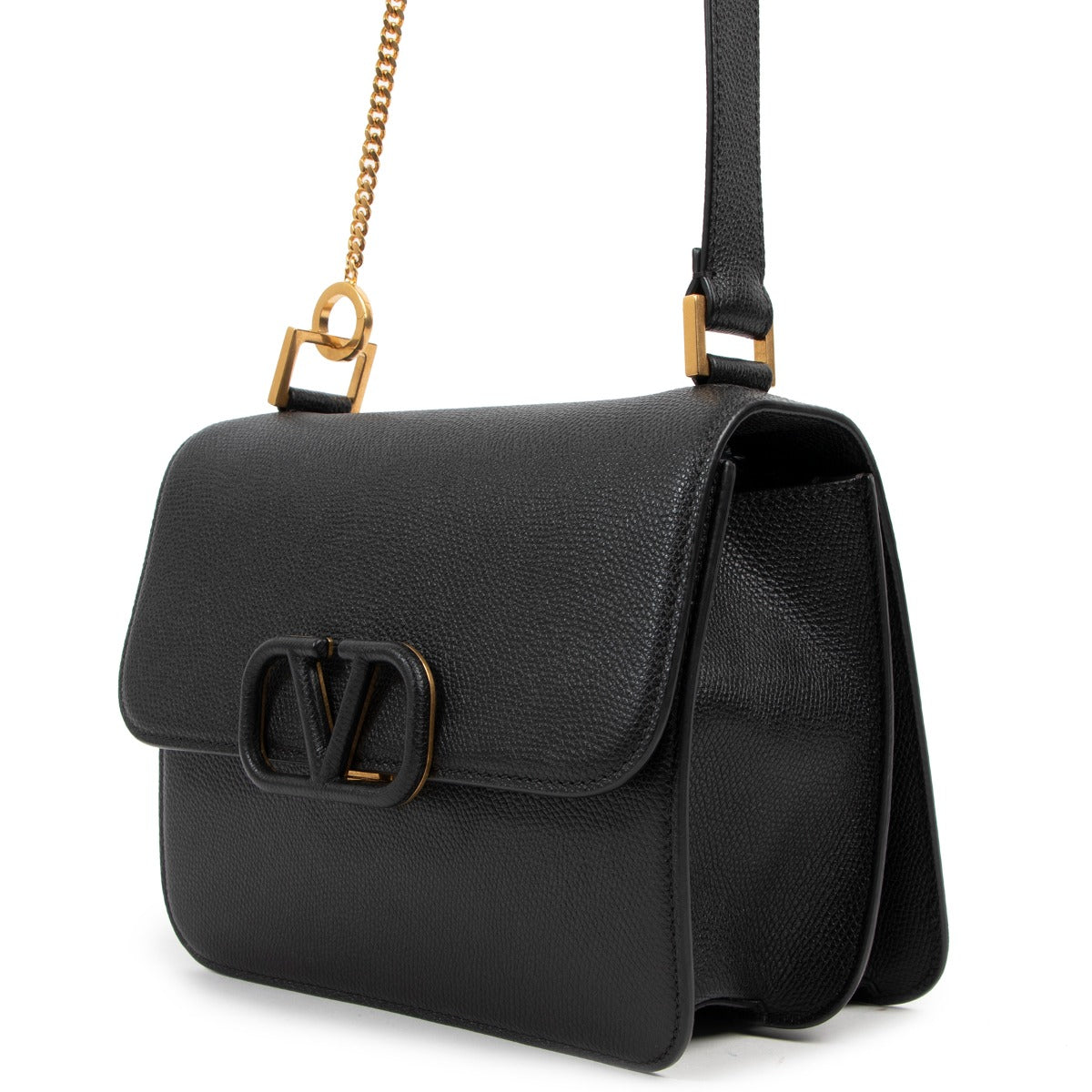Valentino Garavani Black Calf Leather Small Vsling Crossbody Bag
