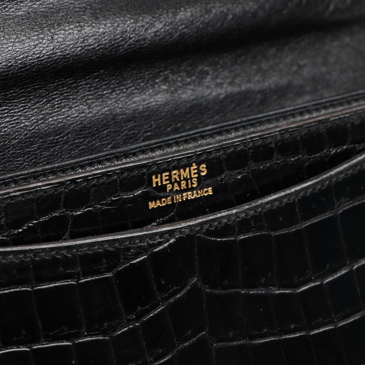 Hermès Black Crocodile Porosus Vintage Ring Top Handle Bag