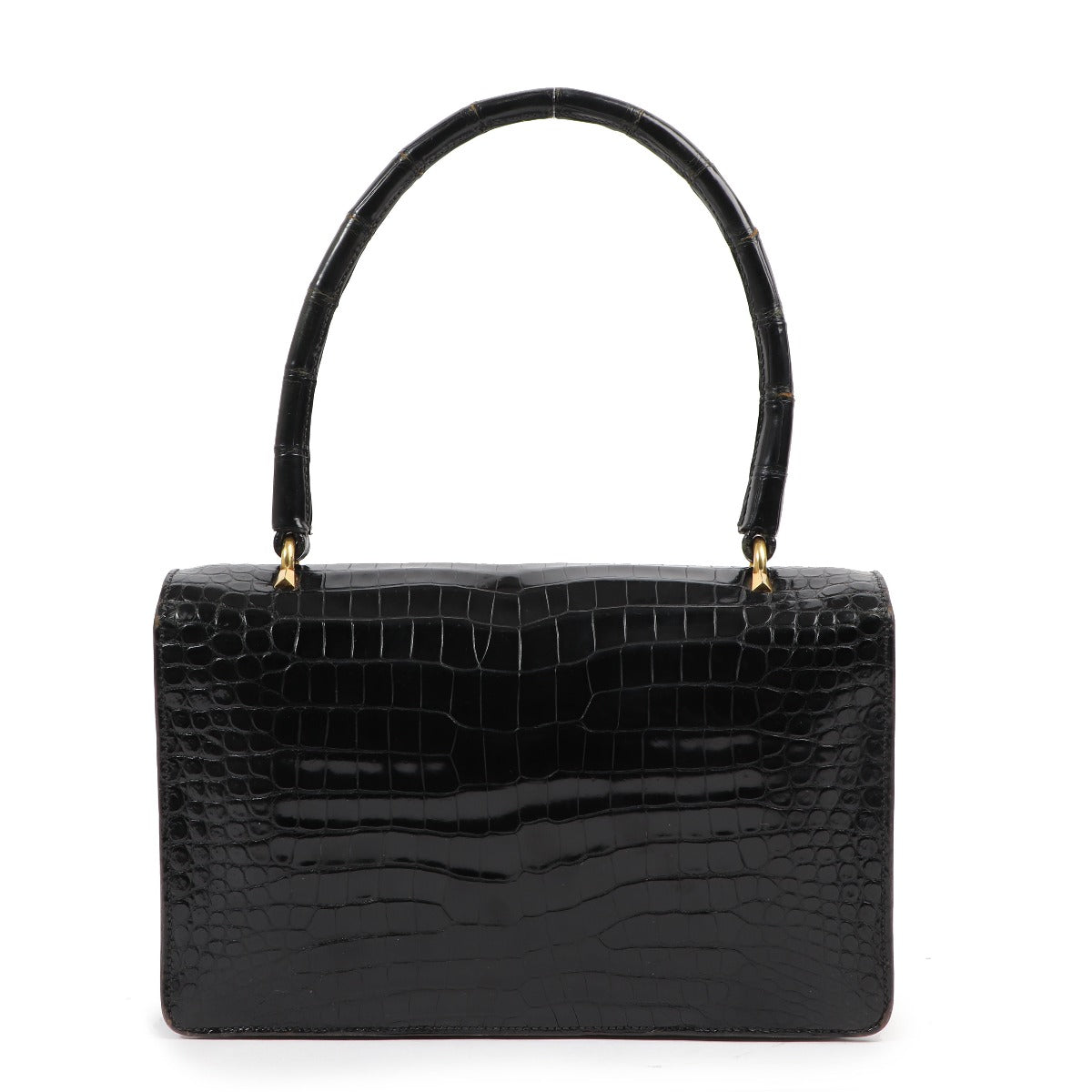 Hermès Black Crocodile Porosus Vintage Ring Top Handle Bag