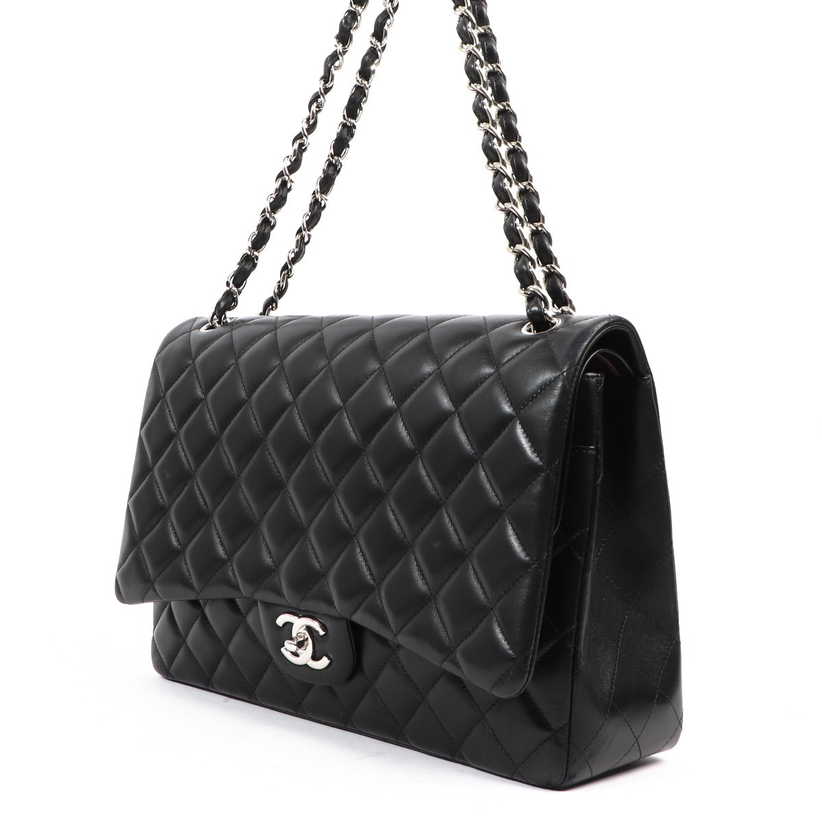 Buy an authentic second hand Chanel Black Lambskin Maxi Classic Flap Bag in very good condition at Labellov