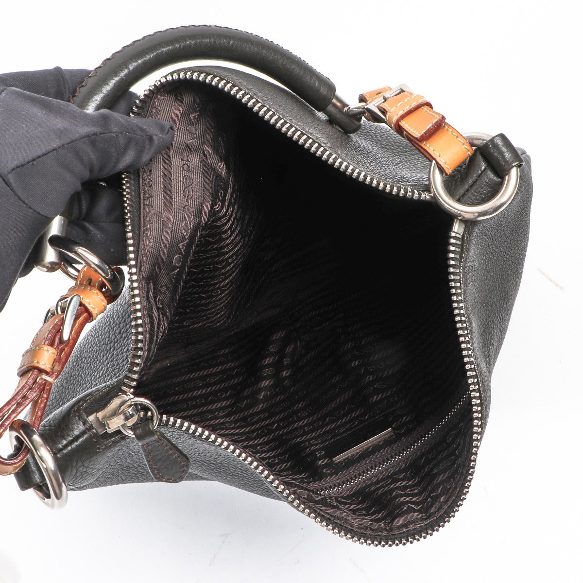 Prada Grey Vitello Daino Logo Shoulder Bag