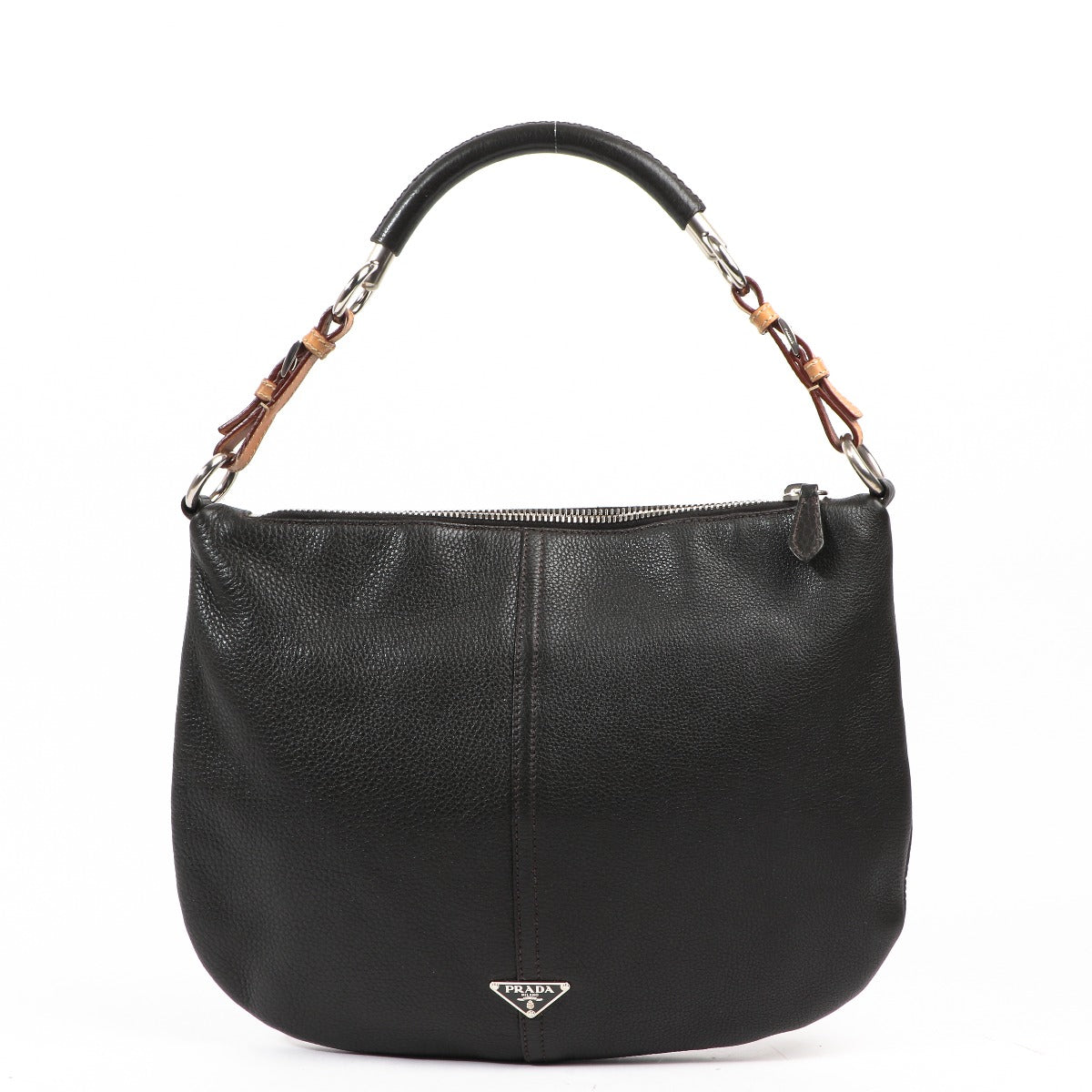 Prada Grey Vitello Daino Logo Shoulder Bag