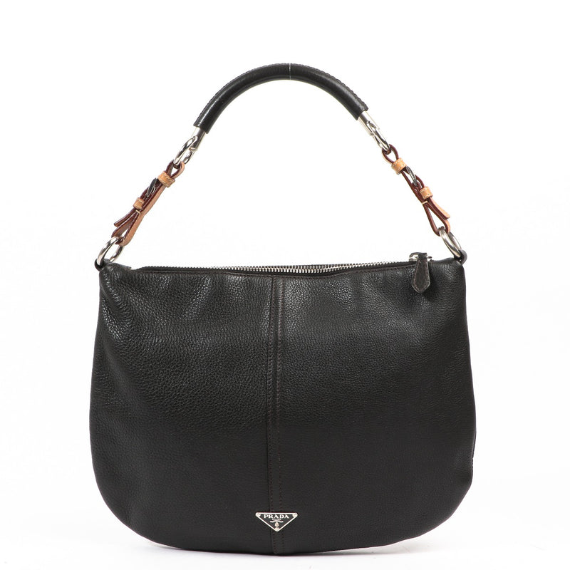 Prada Grey Vitello Daino Logo Shoulder Bag