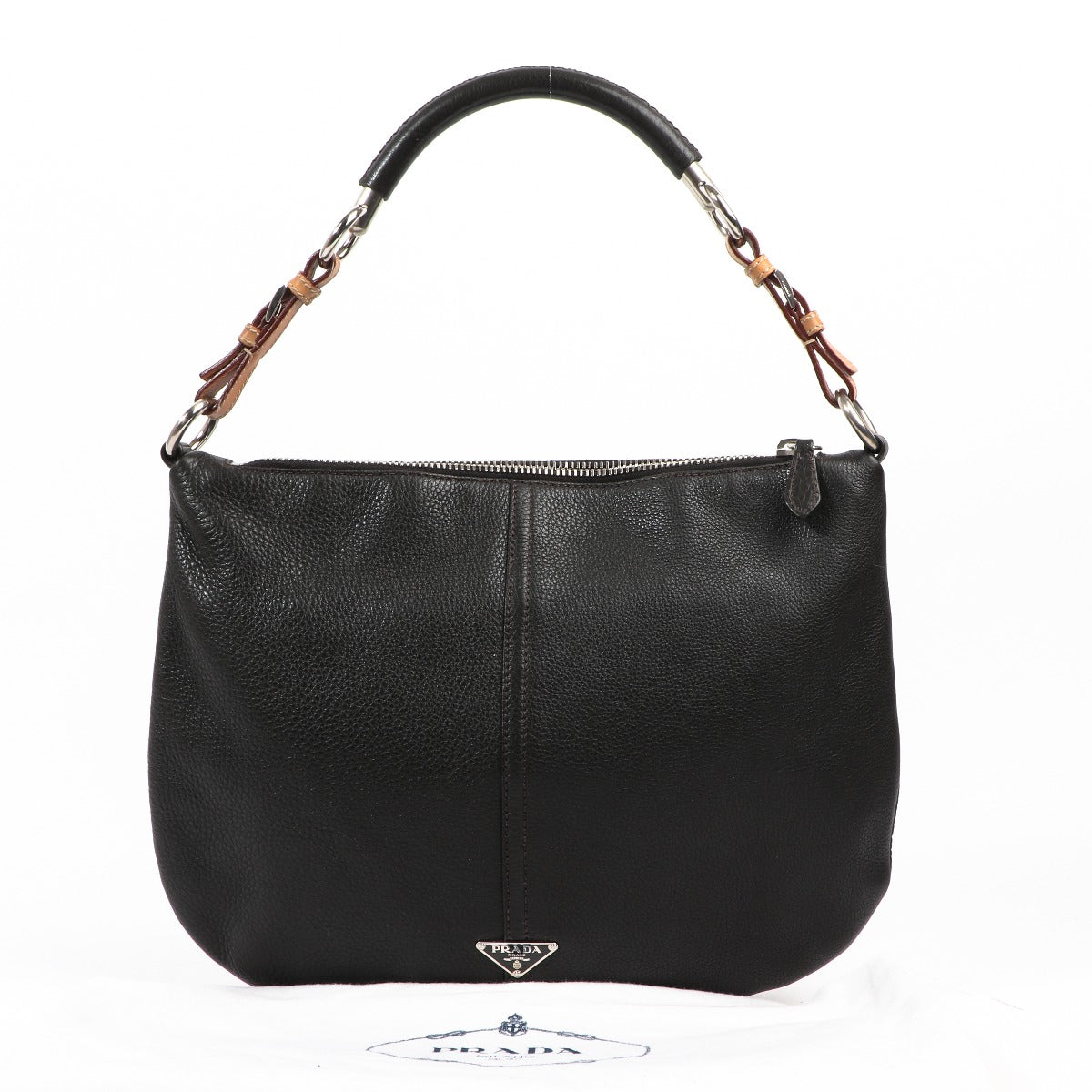 Prada Grey Vitello Daino Logo Shoulder Bag