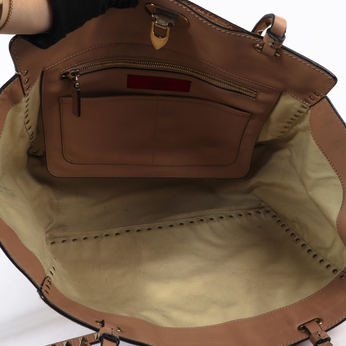 Valentino Garavani Beige Suède Rockstud Draagtas