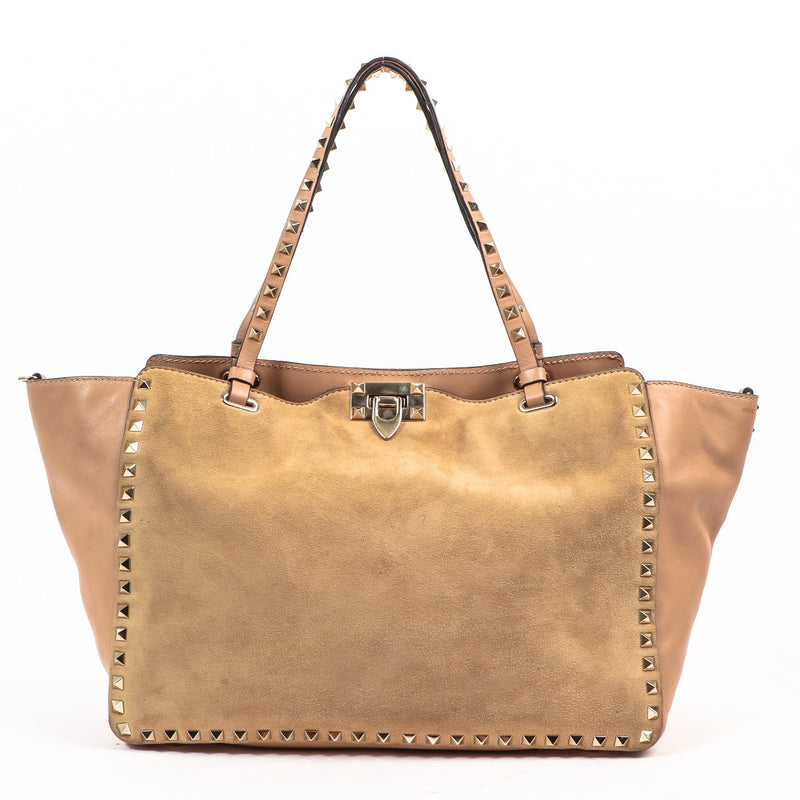 Valentino Garavani Beige Suede Rockstud Tote Bag