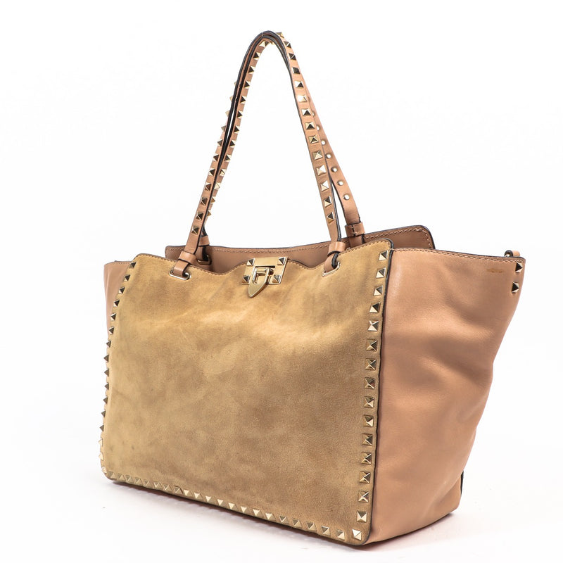 Valentino Garavani Beige Suede Rockstud Tote Bag