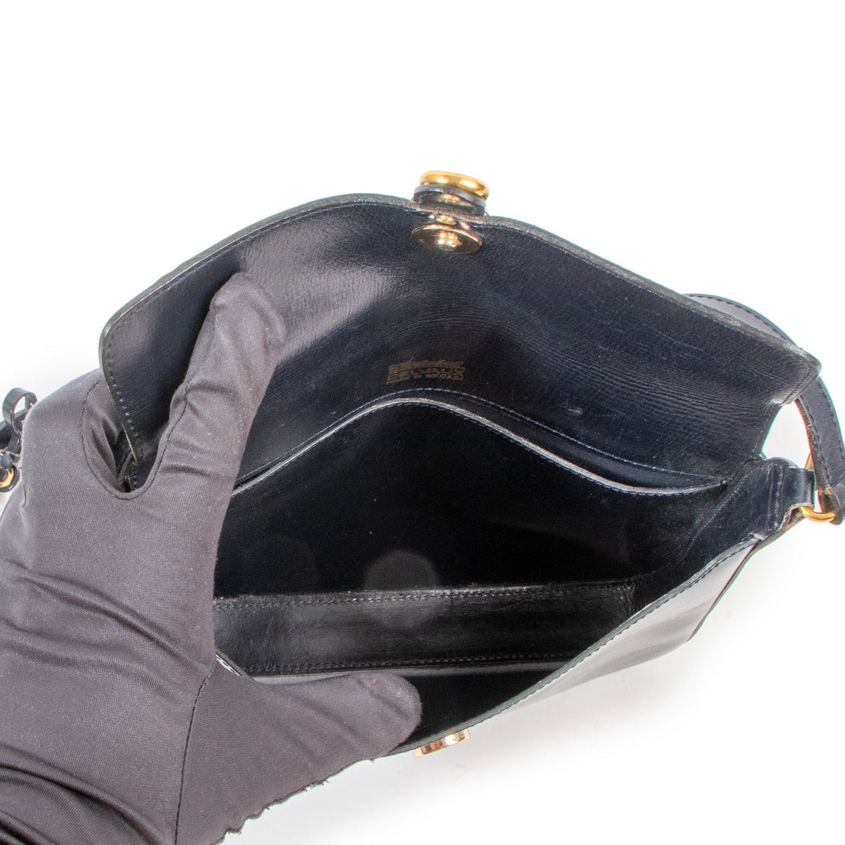Sac bandoulière vintage Delvaux en veau box bleu nuit