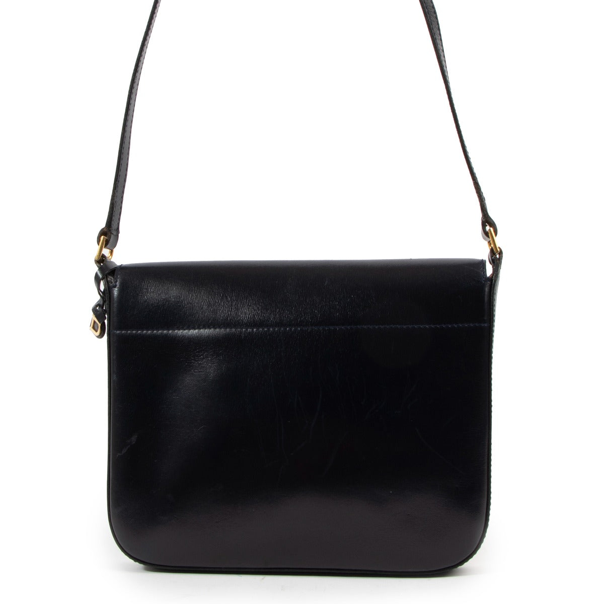 Sac bandoulière vintage Delvaux en veau box bleu nuit