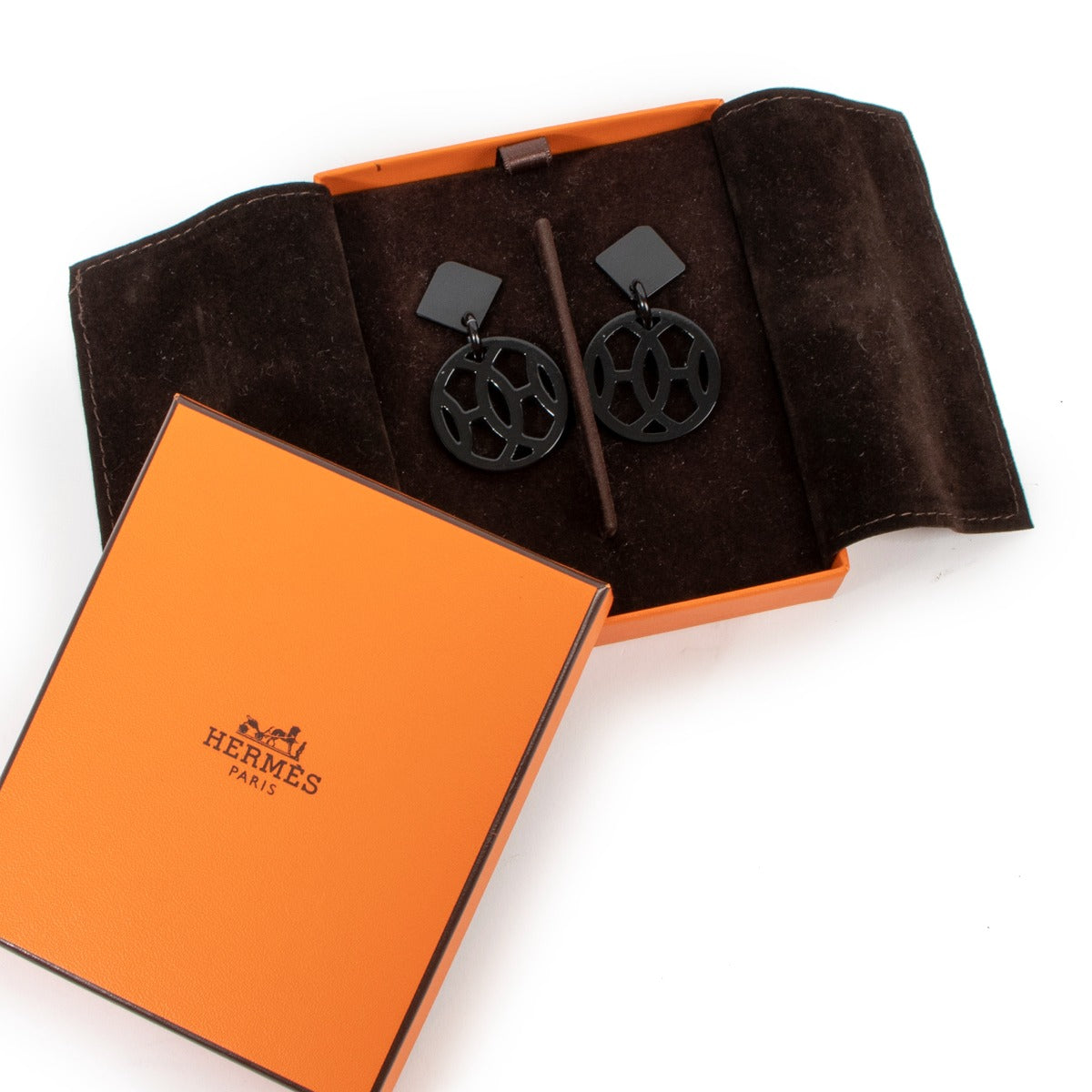 Hermès Black Ava Buffalo Horn Earrings